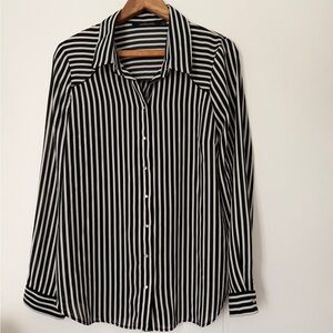 Lauren Vidal Black & White Vertical Stripe Button-Down Shirt
